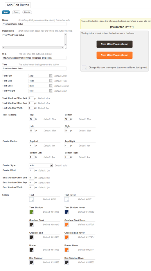 MaxButtons Screen Options