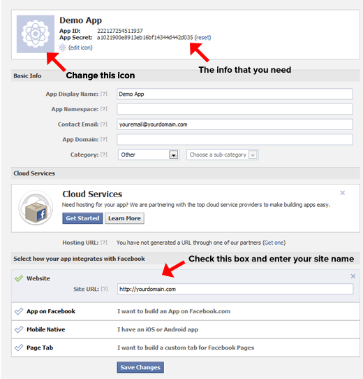Facebook App Settings Facebook App Settings