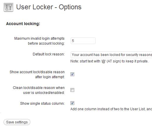 User Locker Settings