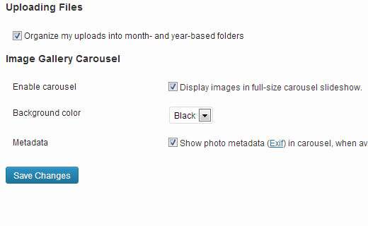 Configuration options for Carousel Image Gallery plugin