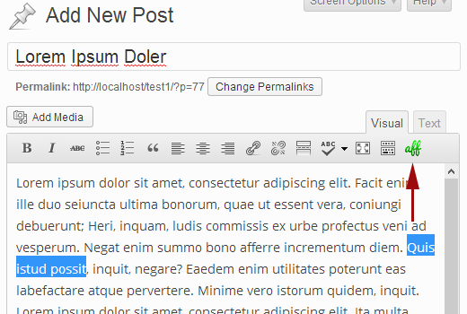 Thirsty Affiliate link button in WordPress visual post editor