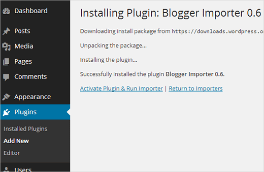 Activate and run Blogger importer