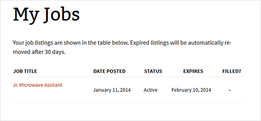 A user can see their job listings on my jobs page
