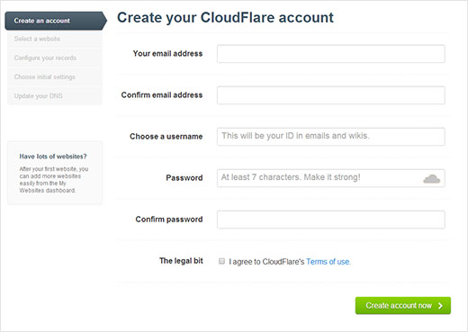 CloudFlare Signup Form