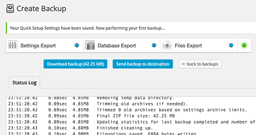 Backup process initiated and completed Backup process initiated and completed