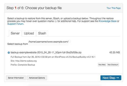 Backup found and selected Backup found and selected