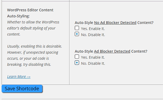Disable auto styling