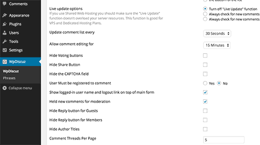 wpDiscuz settings page