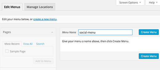 Creating a new navigation menu in WordPress
