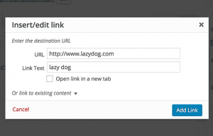 Default insert link popup in WordPress post editor Default insert link popup in WordPress post editor
