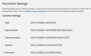 Permalink settings in WordPress Permalink settings in WordPress
