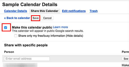 Making your Google Calendar public