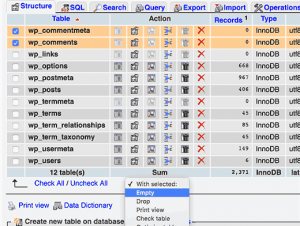 Emptying WordPress comments tables using phpMyAdmin Emptying WordPress comments tables using phpMyAdmin