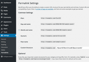 The permalinks settings page in WordPress The permalinks settings page in WordPress