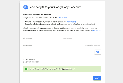 Adding more users to Google Apps