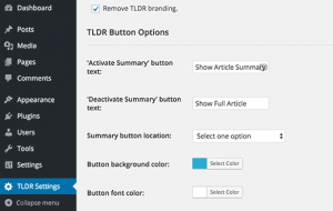 TLDR settings page TLDR settings page