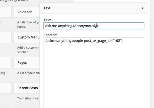 Ask me anything shortcode in a text widget Ask me anything shortcode in a text widget