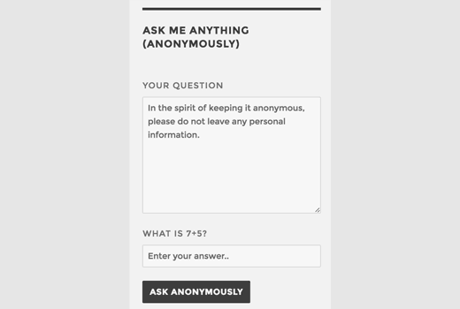 Ask me anything form in a sidebar widget