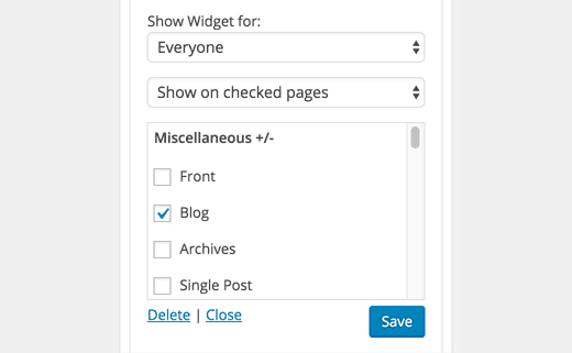 Show/Hide widgets on different pages and sections Show/Hide widgets on different pages and sections