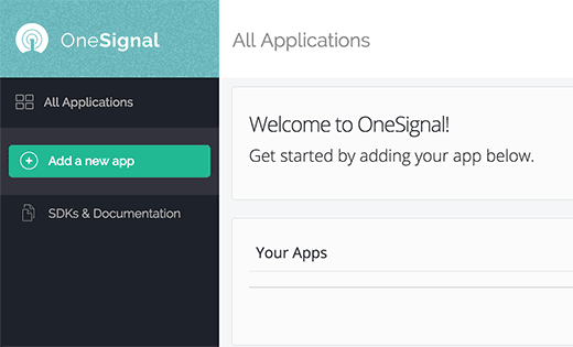 Add new OneSignal app Add new OneSignal app