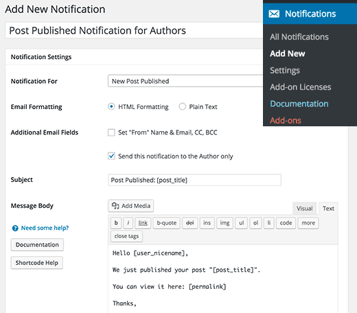 Create a new post published notification for authors in WordPress Create a new post published notification for authors in WordPress