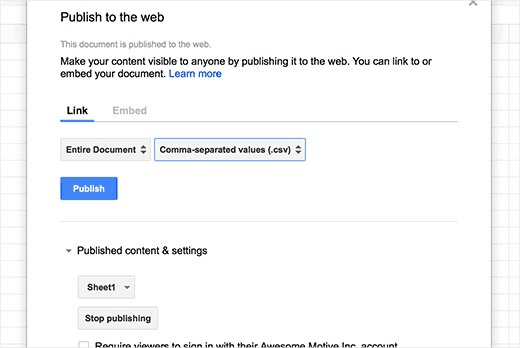Publish your sheet as CSV Publish your sheet as CSV
