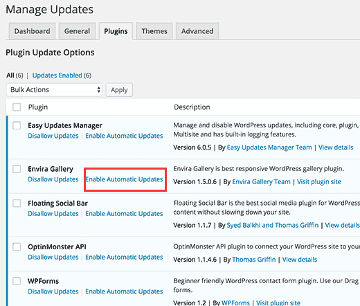 Enable automatic updates for individual plugins Enable automatic updates for individual plugins