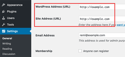 Changing WordPress Address and Site Address options from admin area Changing WordPress Address and Site Address options from admin area