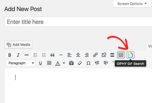 Giphy button in WordPress post editor Giphy button in WordPress post editor
