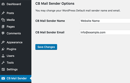 Mail sender options Mail sender options