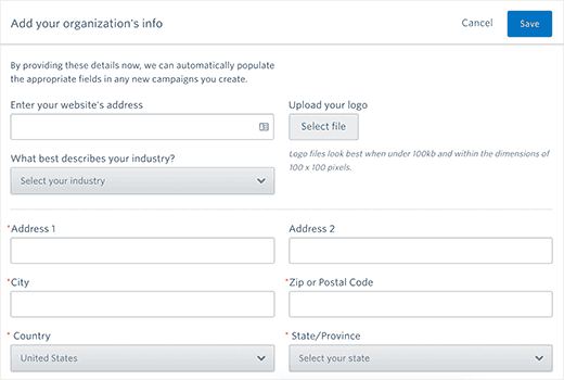Add your organization information Add your organization information