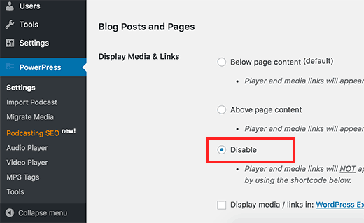 Disable PowerPress player Disable PowerPress player