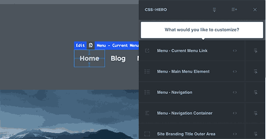 Point and click your navigation menu in CSS Hero