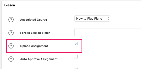 Enable assignment upload option