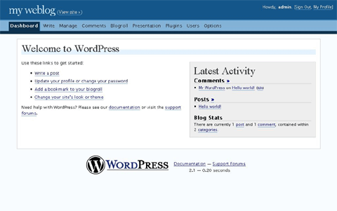 WordPress 2.1 Dashboard