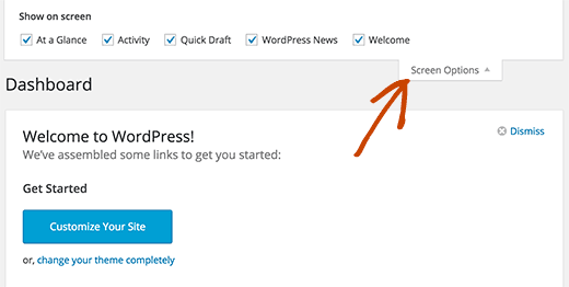 Show or hide sections on WordPress dashboard screen