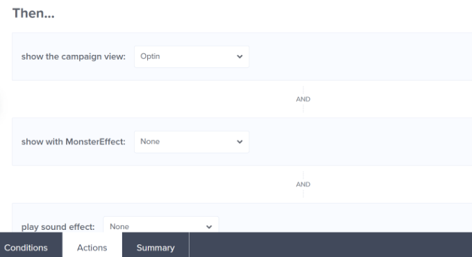 Set up display rules actions