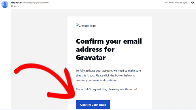 Click Confirm your email button to activate account
