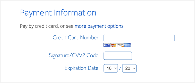 Bluehost Payment Info