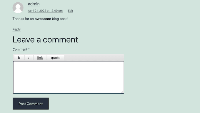 Quicktags in a WordPress comment form