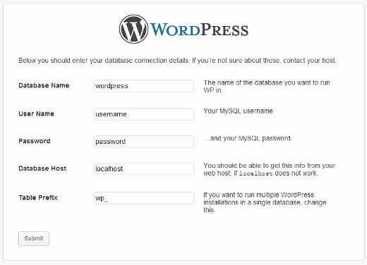 在WordPress安装期间提供数据库信息