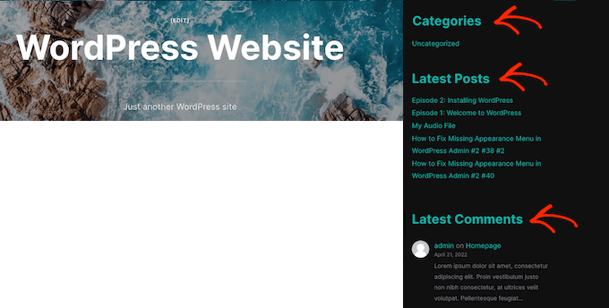 A series of WordPress widgets with linked widget titles