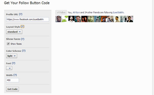 Manually adding Facebook follow button from Facebook social plugins website