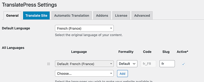 Choose languages