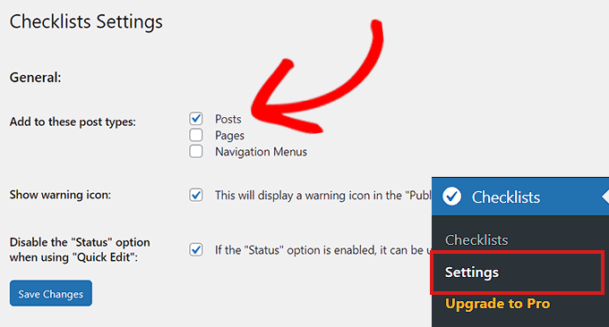 Check the Posts option on the Settings page