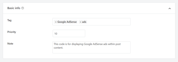 Add tags to organize your ad code 