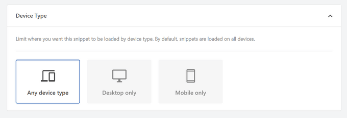 Choose which device types you want to display the ad on using WPCode