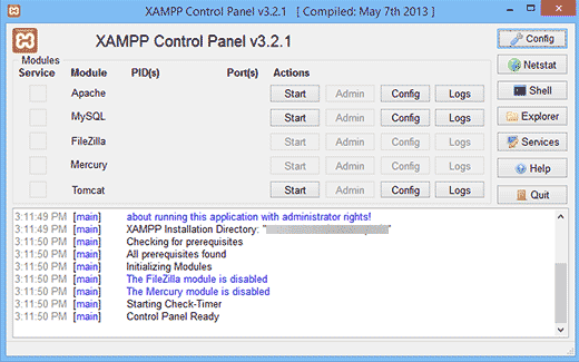 Центр управления XAMPP
