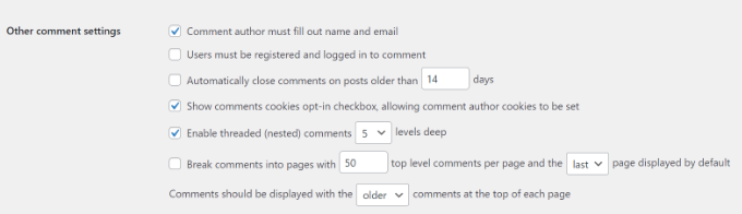 Other comment settings