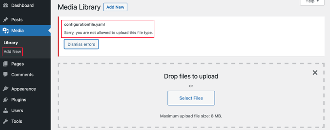 You Are Not Allowed to Upload Some File Types to WordPress